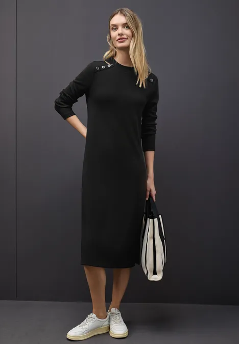 Rippstruktur Kleid Black