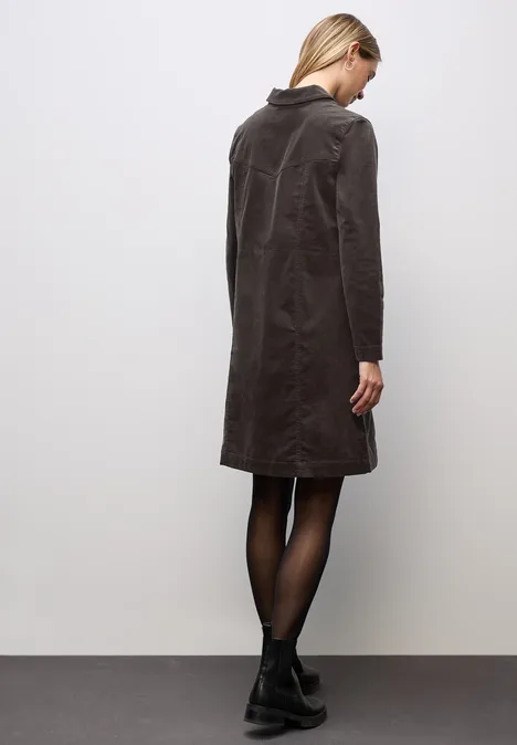 Corduroy jurk met rits deep roast brown