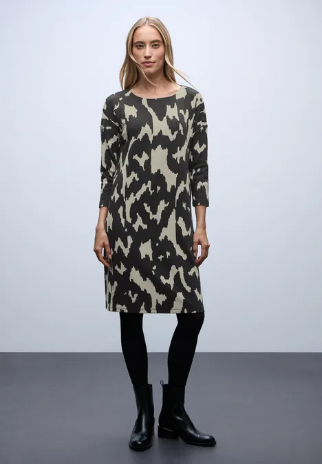 Jacquard-Kleid mit Knöpfen Black