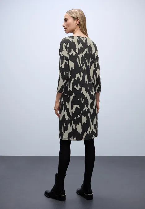 Jacquard-Kleid mit Knöpfen Black