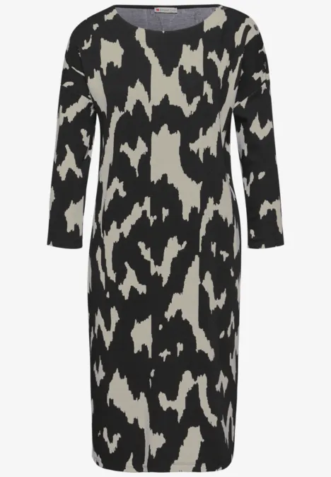 Jacquard-Kleid mit Knöpfen Black