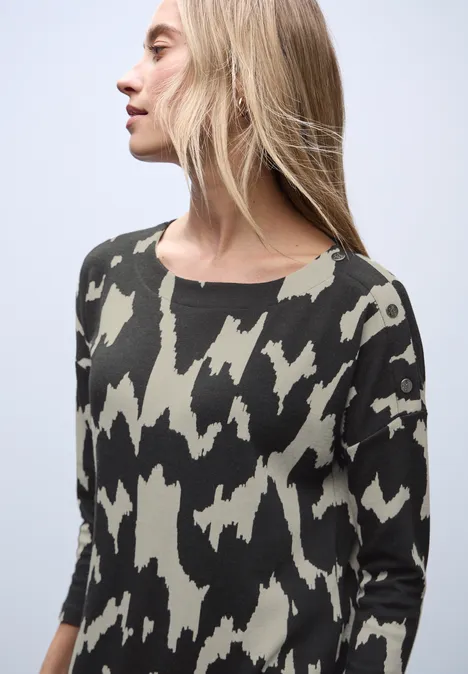 Jacquard-Kleid mit Knöpfen Black
