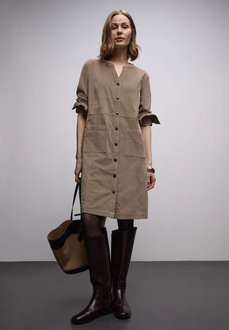 Corduroy jurk in effen kleur light terra mocha