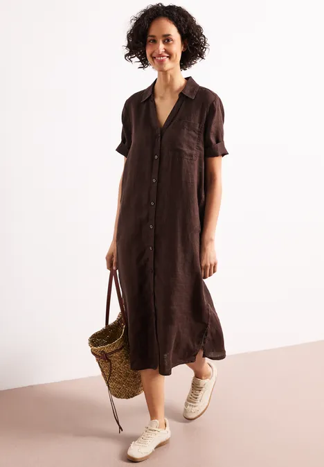 Midi-Kleid aus Leinen mit Knopfleiste espresso brown