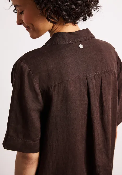 Midi-Kleid aus Leinen mit Knopfleiste espresso brown