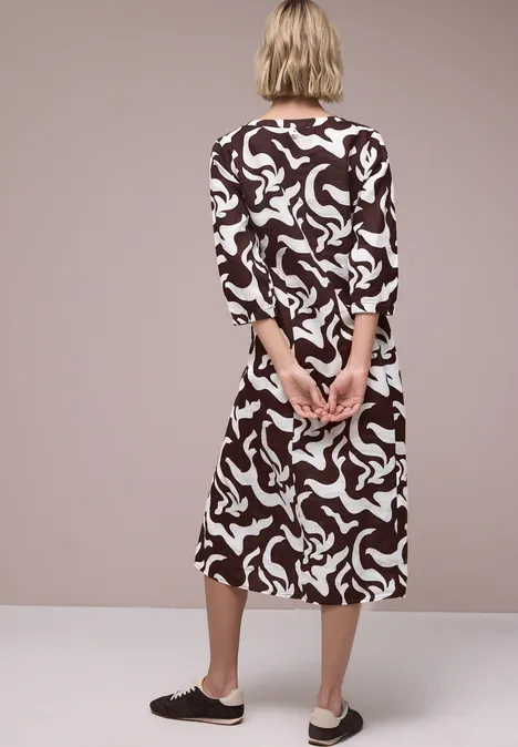 Midi-Kleid aus Leinen mit Print espresso brown