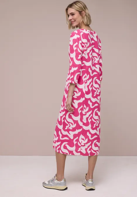 Midi-Kleid aus Leinen mit Print magenta dream