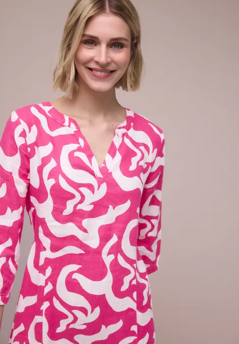 Midi-Kleid aus Leinen mit Print magenta dream