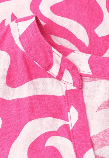 Midi-Kleid aus Leinen mit Print magenta dream