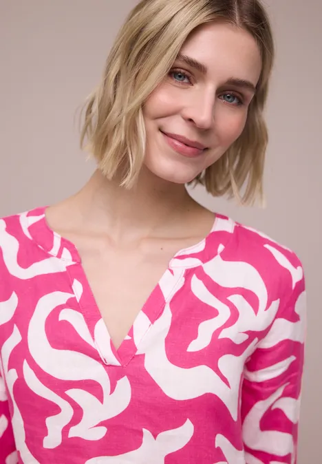 Midi-Kleid aus Leinen mit Print magenta dream