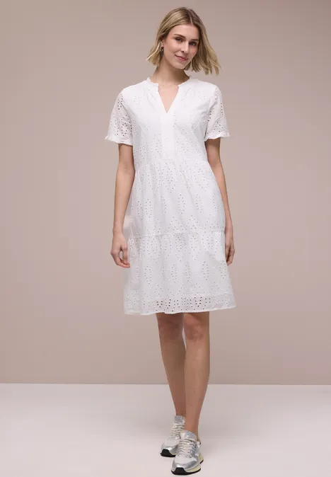 Knielanges Kleid mit Shiffleymuster off white Knielanges Kleid mit Shiffleymuster off white