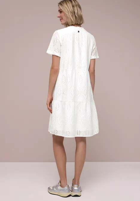 Knielanges Kleid mit Shiffleymuster off white Knielanges Kleid mit Shiffleymuster off white