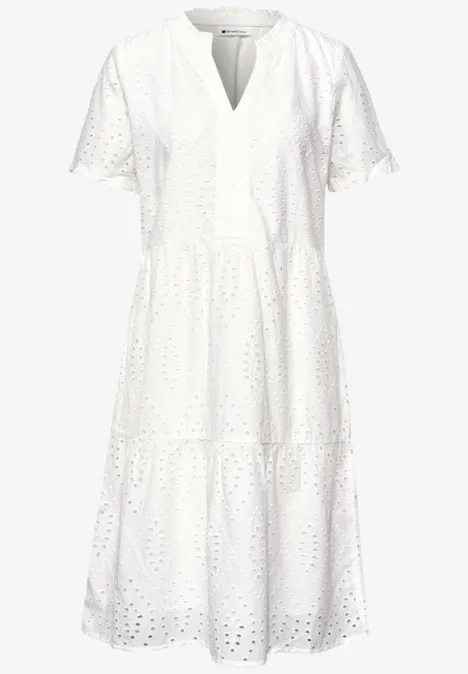 Knielanges Kleid mit Shiffleymuster off white Knielanges Kleid mit Shiffleymuster off white