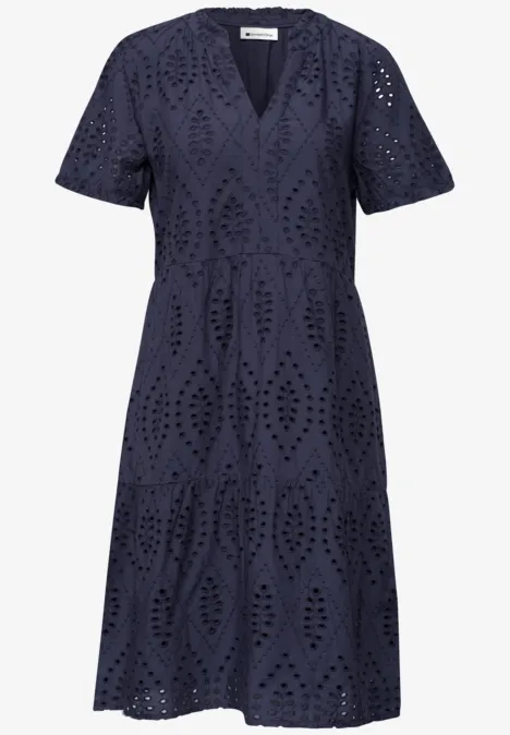 Knielanges Kleid mit Shiffleymuster tempest blue