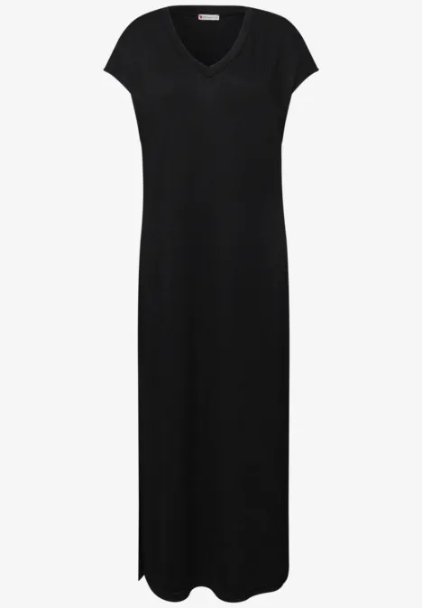 Robe midi avec col en V au look tricoté Black