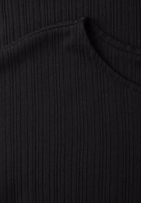 Sukienka midi z dżerseju o strukturze w prążki Black