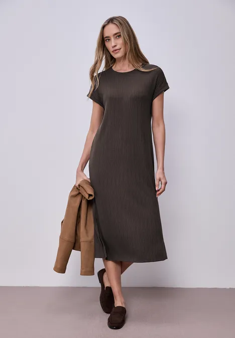 Midi-Kleid aus Jersey in Rippstruktur espresso brown
