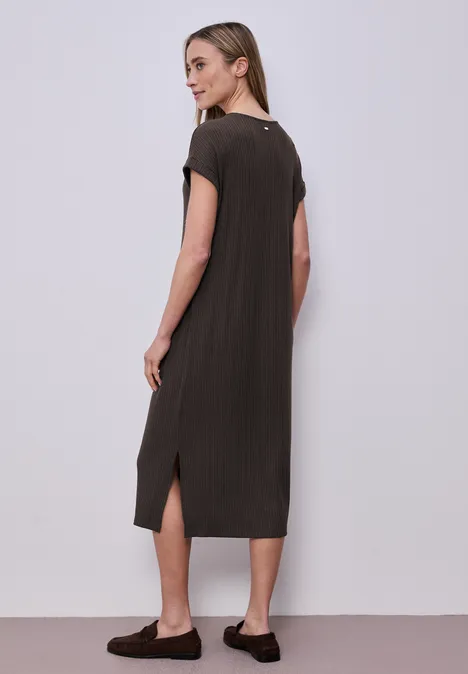 Robe midi en jersey côtelé espresso brown