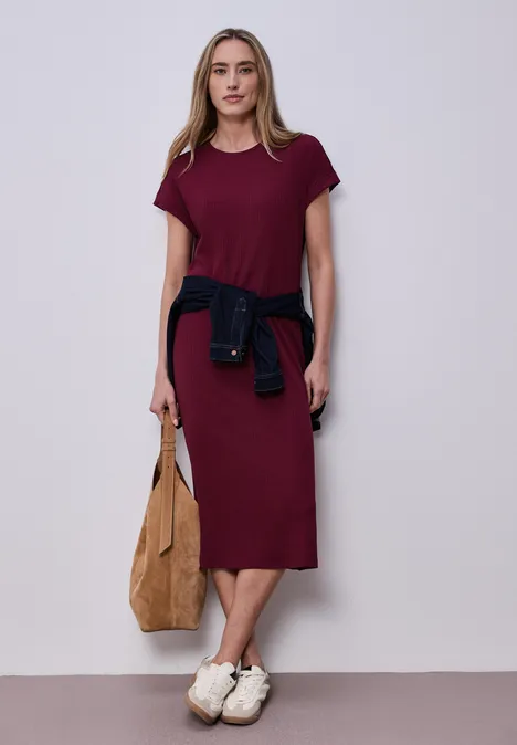 Robe midi en jersey côtelé truffle red