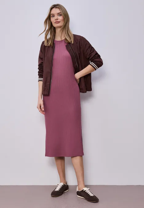 Sukienka midi z dżerseju o strukturze w prążki dark clouded blush