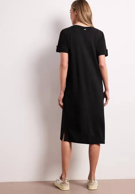 Midi-Kleid mit Rundhals und Knöpfen Black