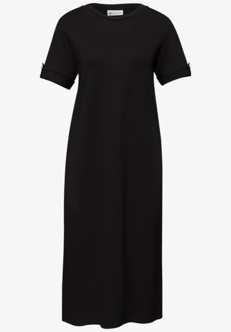 Midi-Kleid mit Rundhals und Knöpfen Black