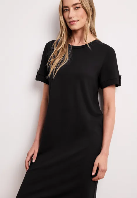 Midi-Kleid mit Rundhals und Knöpfen Black
