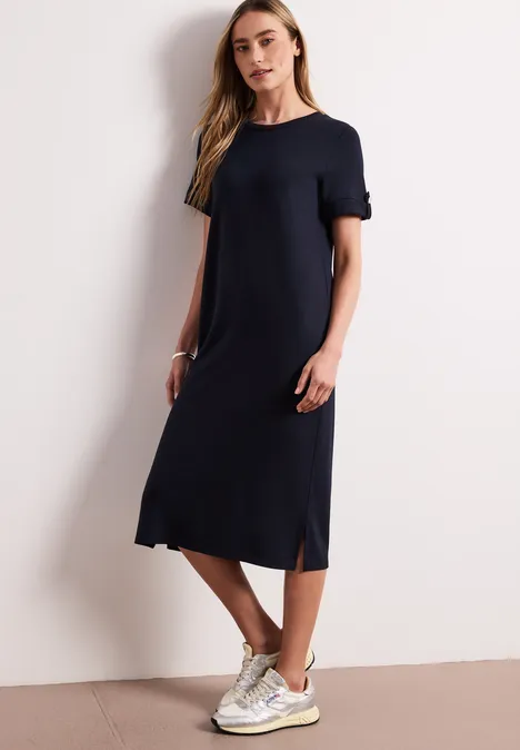 Midi-Kleid mit Rundhals und Knöpfen shadowed navy
