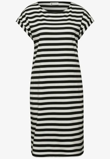 Knielange jersey jurk met strepen Black