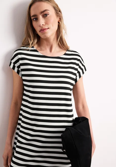 Knielange jersey jurk met strepen Black