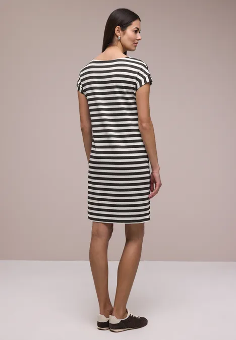 Knielange jersey jurk met strepen espresso brown