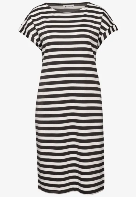 Knielange jersey jurk met strepen espresso brown