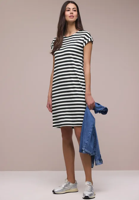 Knielanges Kleid aus Jersey mit Streifen shadowed navy