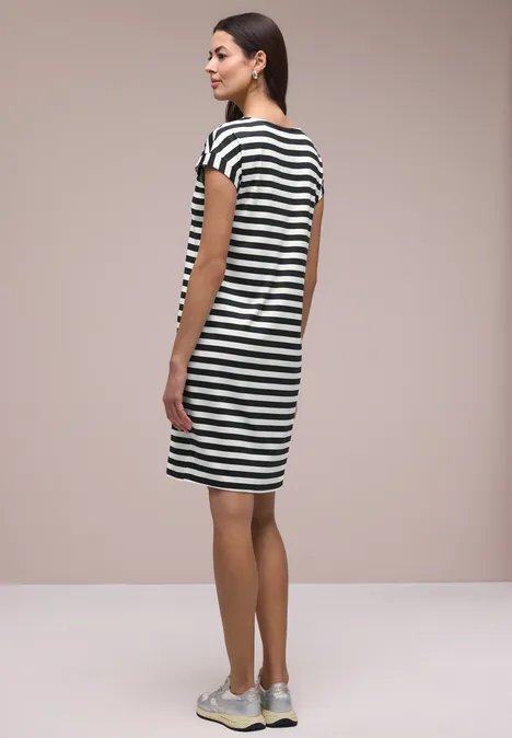 Knielanges Kleid aus Jersey mit Streifen shadowed navy Knielanges Kleid aus Jersey mit Streifen shadowed navy