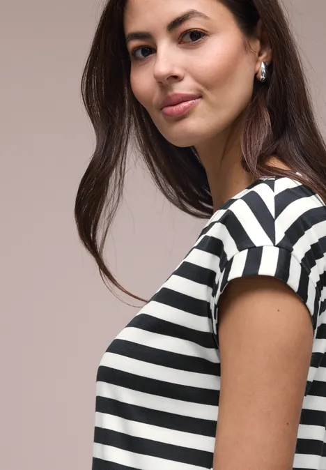 Knielanges Kleid aus Jersey mit Streifen shadowed navy Knielanges Kleid aus Jersey mit Streifen shadowed navy