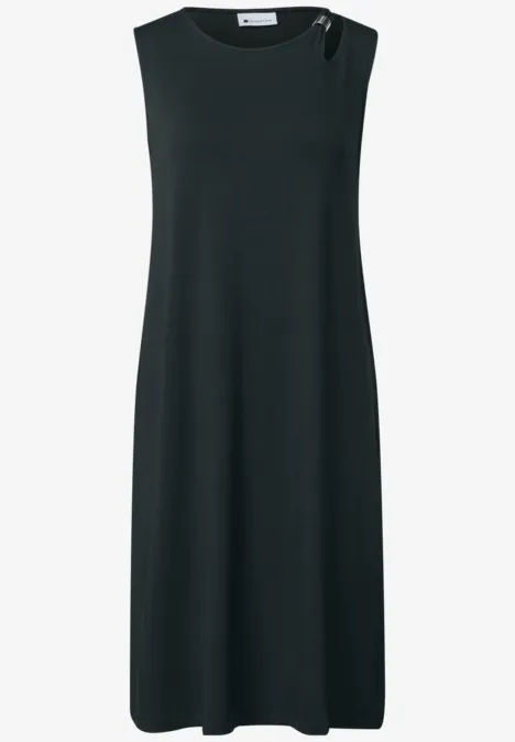 Schlichtes ärmelloses schwarzes Midikleid mit Rundhalsausschnitt