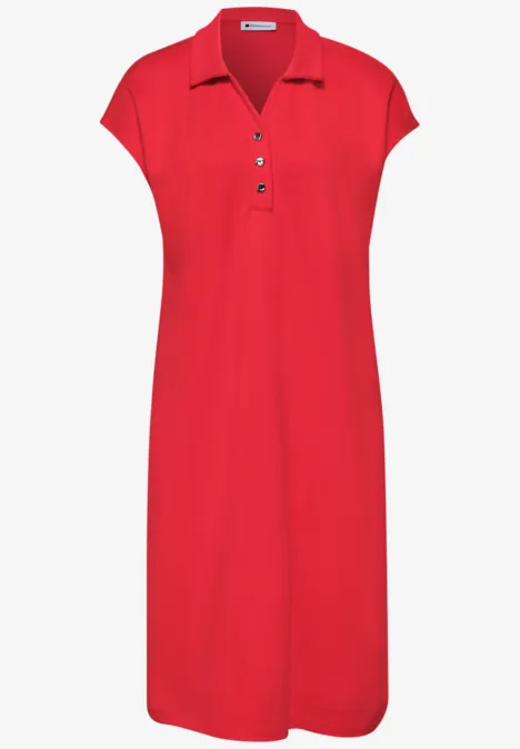 Rotes knielanges Polo-Kleid mit kurzen Ärmeln und Knopfleiste