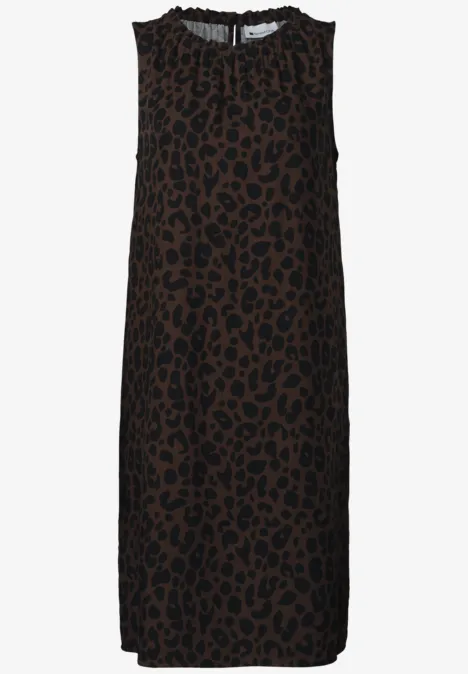 Knielanges Kleid mit Rundhalsausschnitt molten earth Ärmelloses Midi-Kleid mit braun-schwarzem Leopardenmuster und Rundhalsausschnitt