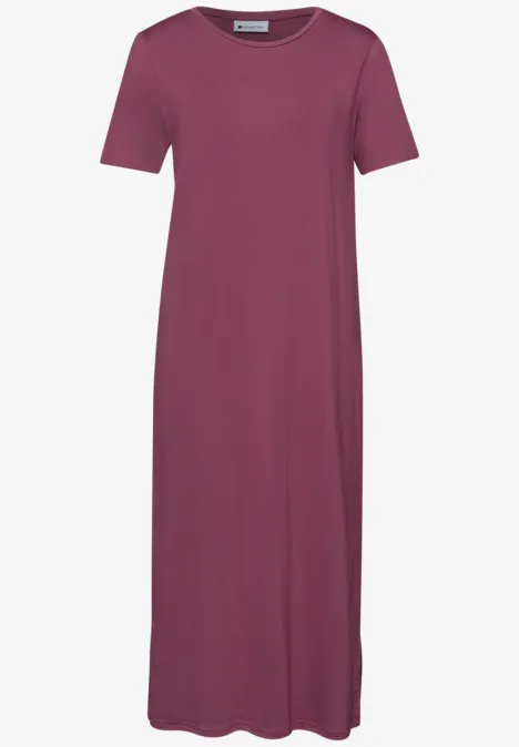 Midi-jurk met korte mouwen en splitdetail dark clouded blush Eenvoudige wijnrode maxi-jurk met korte mouwen en ronde hals.