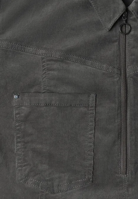 Kniehoge jurk van corduroy met ritssluiting gravel grey Donker overhemd met borstzak, verticale rits en metalen ringdetail