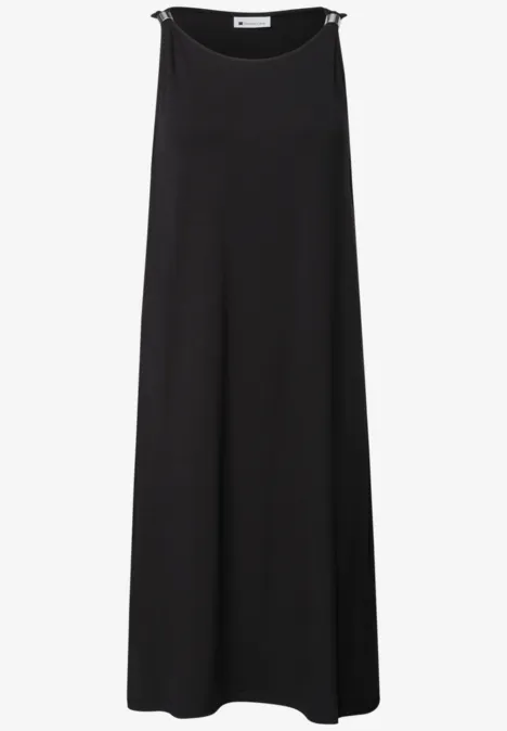Knielanges Kleid mit Schnallendetail Black Schwarzes, ärmelloses, bodenlanges Kleid mit schmalen Trägern, schlicht und elegant.