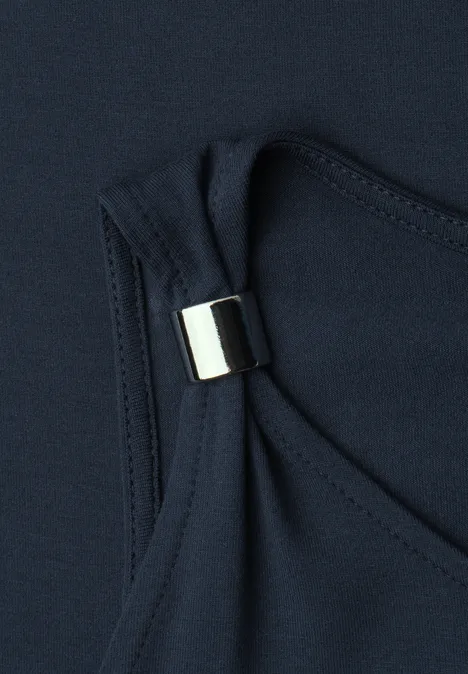 Knielanges Kleid mit Schnallendetail shadowed navy Teil eines marineblauen Oberteils mit verstellbarem Träger und silbernem Metall-Detail