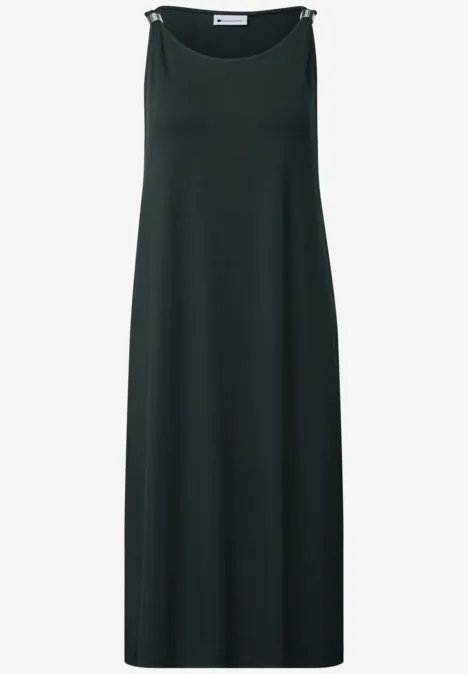 Robe longueur genou avec détail de boucle deep bound green Robe longue sans manches de couleur sombre, coupe droite et épurée, style minimaliste.