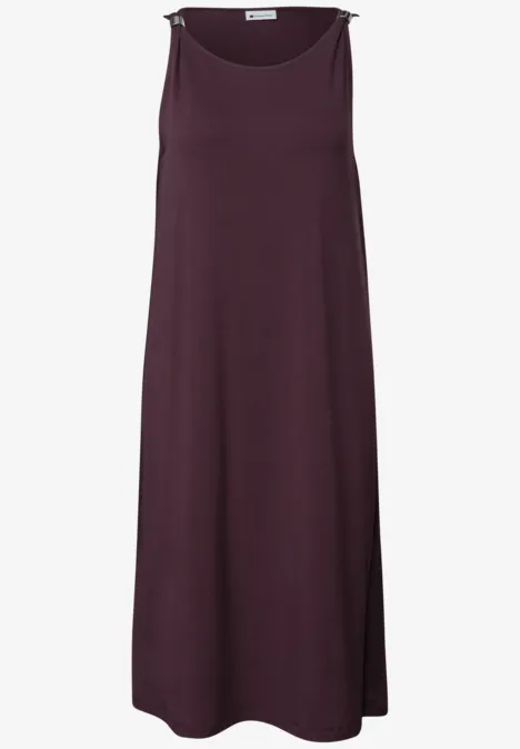 Knielanges Kleid mit Schnallendetail rustic rouge Schlichtes, ärmelloses, locker geschnittenes Kleid in dunklem Purpur mit rundem Ausschnitt.