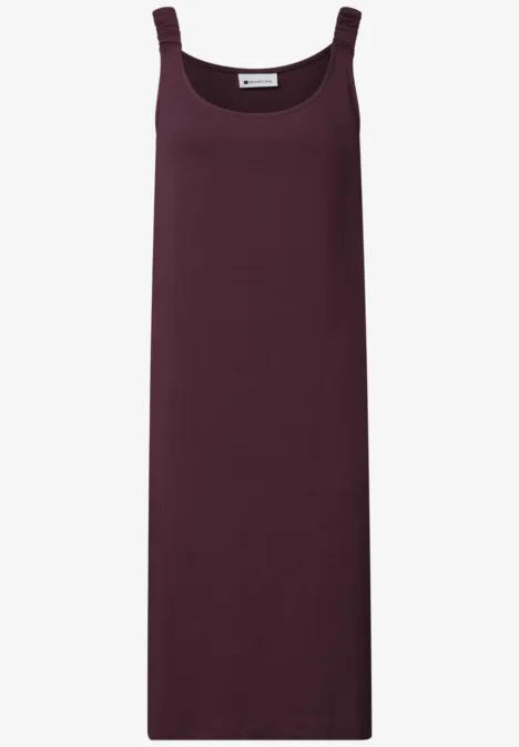 Knielanges Kleid mit gerafften Trägern rustic rouge Ärmelloses, knöchellanges Kleid aus weichem Jersey in dunklem Burgund.