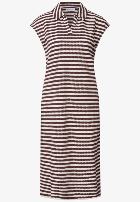 Gebreide midi-jurk met strepen rustic rouge Mouwloze polo-jurk met witte en donkerrode strepen