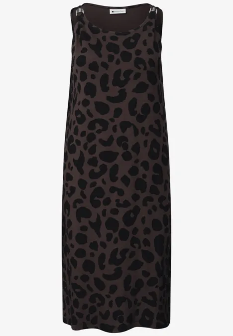 Ärmelloses, knielanges Kleid mit braun-schwarzem Leopardenmuster