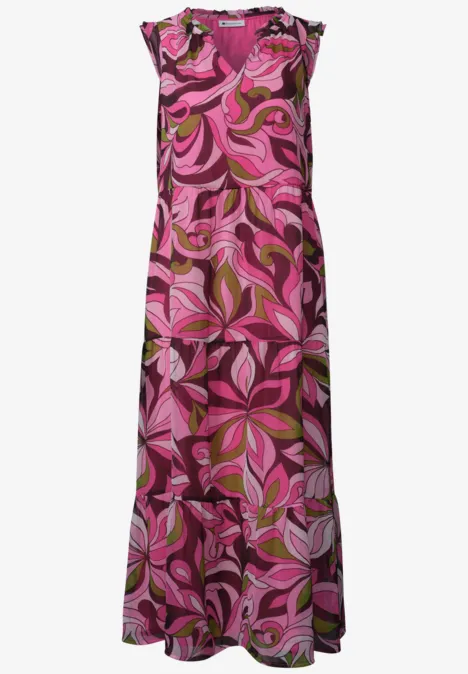 Maxi-Kleid aus Chiffon mit Print magenta dream Ärmelloses Maxikleid mit pink-lilanem Blattmuster.