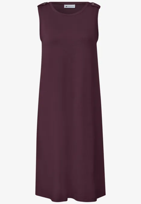 Ärmelloses, midi-langes, kastiges Kleid in dunklem Beerenton.
