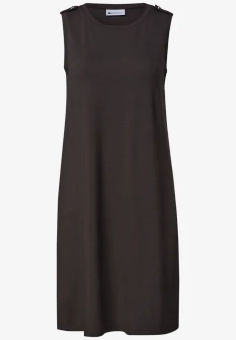 Knielanges Kleid mit Rundhals und Knopfdetail black coffee Einfaches, ärmelloses, knielanges Kleid in dunklem Braun.